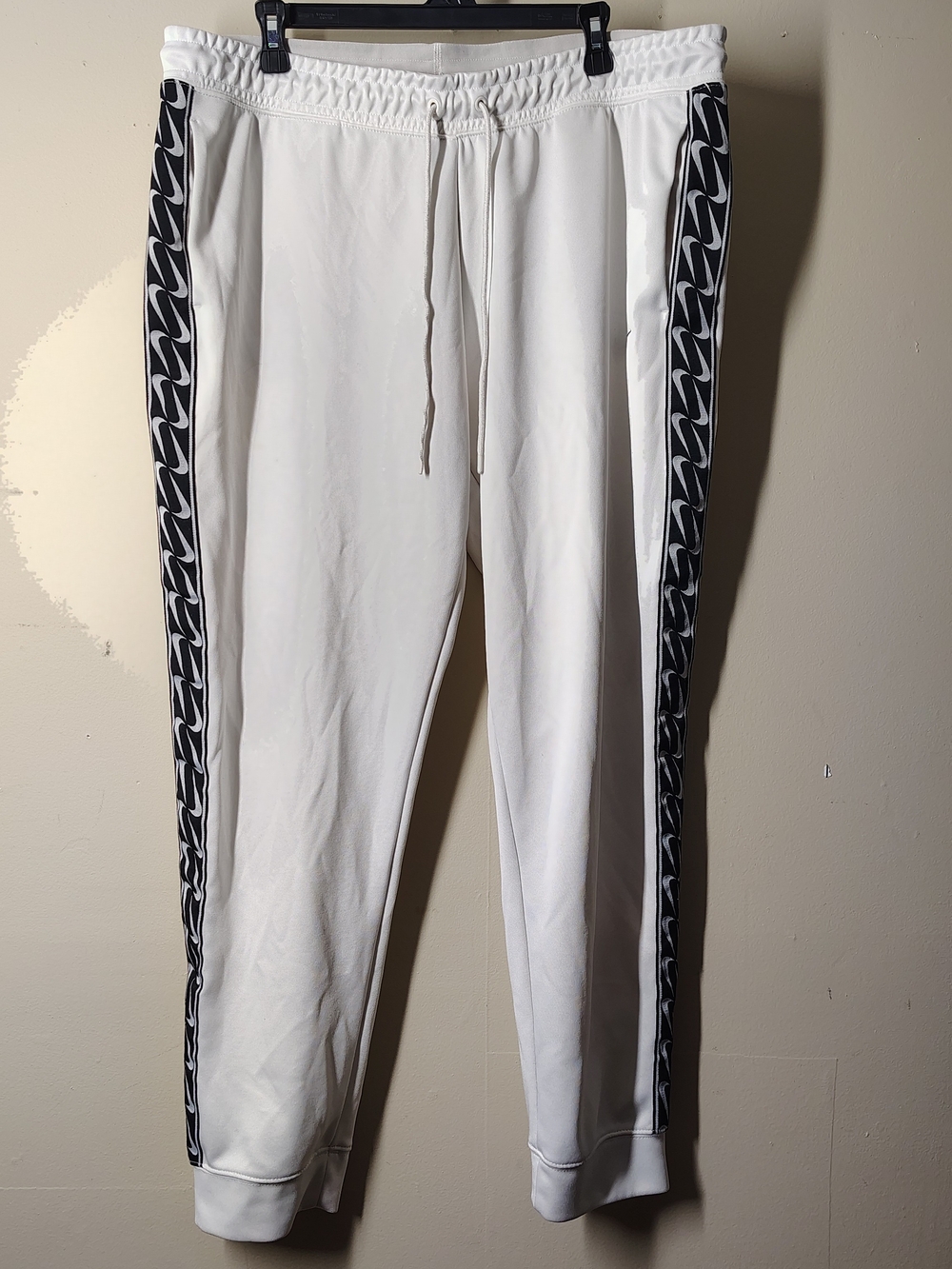 Nike White Joggers with Black Patterned Side Stripes